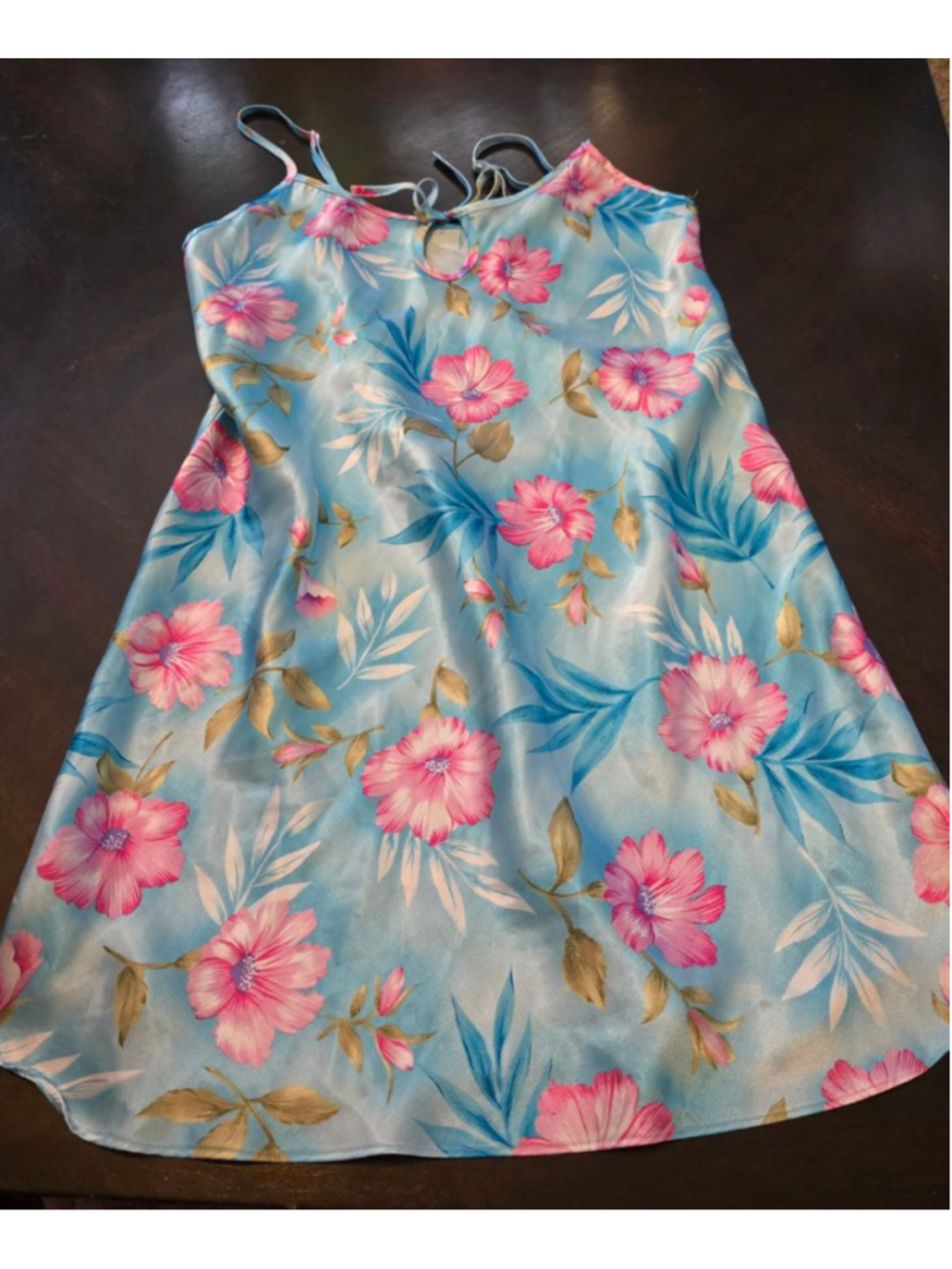Womens Vintage Satin Coquette Blue Pink Floral Mini Slip Dress Chemise M Cottage